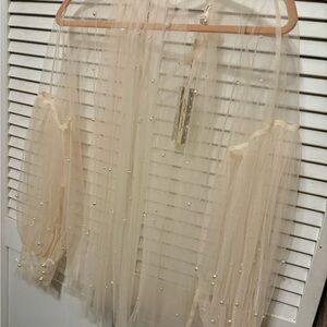 Sheer Pearl-Embellished Top